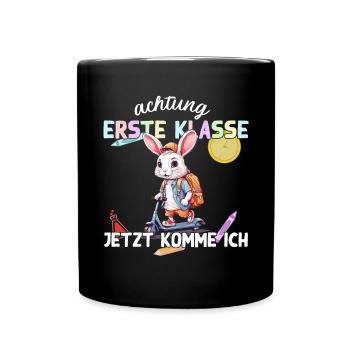Süßer Hase mit Roller Schulbeginn Erste Klasse - Tasse einfarbig - Schwarz - Vorne