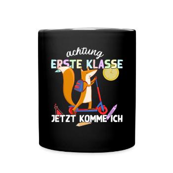 Fuchs Schulkind Einschulung Erste Klasse Design - Tasse einfarbig - Schwarz - Vorne