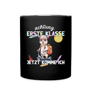 Alpaka Schulkind Roller Erste Klasse Einschulung - Tasse einfarbig - Schwarz - Vorne