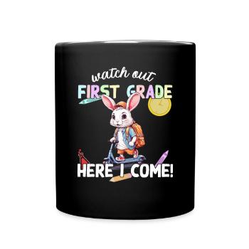 Funny Bunny on Scooter Back to School School Design - Full Colour Mug - black - Front