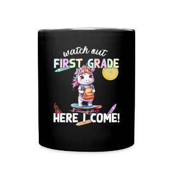 Licorne mignonne premier jour d’école école de skateboard - Mug uni - noir - Devant