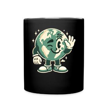 Earth Maskottchen 50er Jahre Retro-Stil - Tasse einfarbig - Schwarz - Vorne