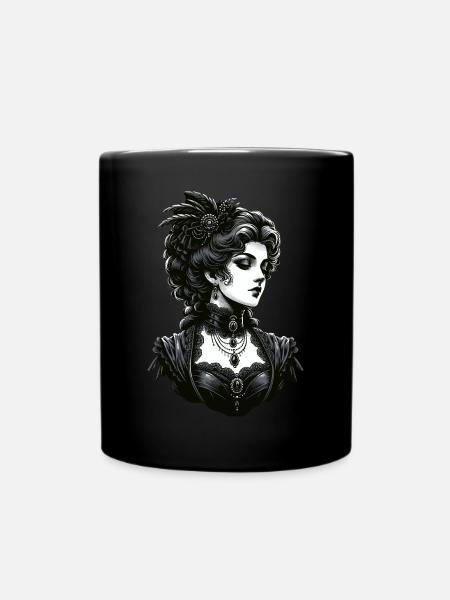 Elegante Gothic-Dame: Viktorianische Anmut - Tasse einfarbig - Schwarz