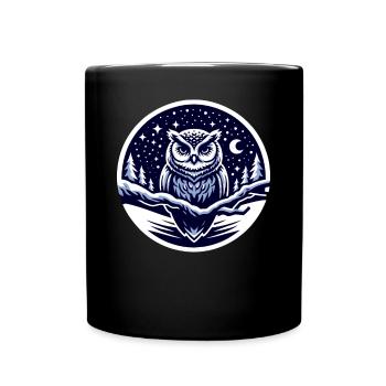 Tranquil Owl Night: Sternenklare Wintereleganz - Tasse einfarbig - Schwarz - Vorne