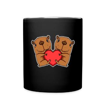 Capybara Wasserschwein Herz Liebe - Tasse einfarbig - Schwarz - Vorne