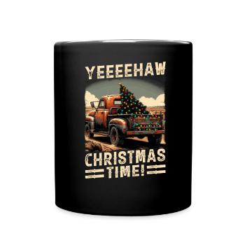 Yeehaw It's Christmas Time – Pick-up truck - Full Colour Mug - black - Front