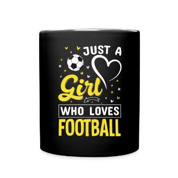 Mädchen liebt Fußball Logo - Tasse einfarbig - Schwarz - Vorne