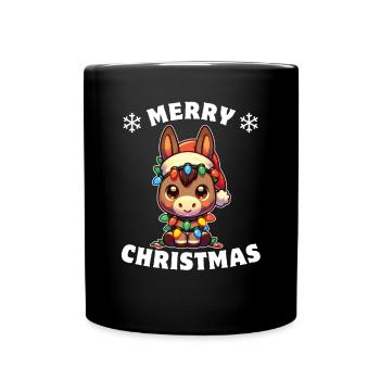 Père Noël chapeau Noël guirlandes lumineuses âne - Mug uni - noir - Devant