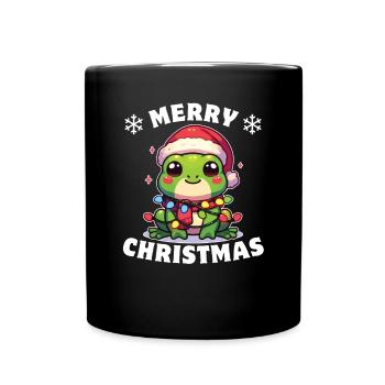 Père Noël chapeau Noël guirlandes lumineuses grenouille - Mug uni - noir - Devant