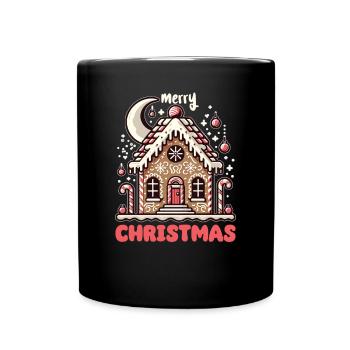 Weihnachten Lebkuchenhaus Merry Christmas - Tasse einfarbig - Schwarz - Vorne