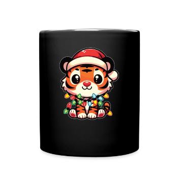 Père Noël chapeau Noël guirlandes lumineuses tigre - Mug uni - noir - Devant