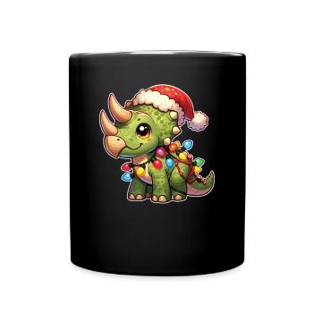 Dinosaurier Weihnachten Lichterkette Triceratops - Tasse einfarbig - Schwarz - Vorne