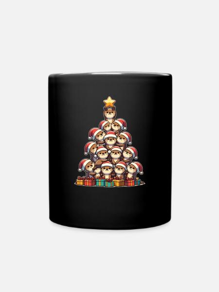 Otter Weihnachtsbaum frohe Weihnachten - Tasse einfarbig - Schwarz