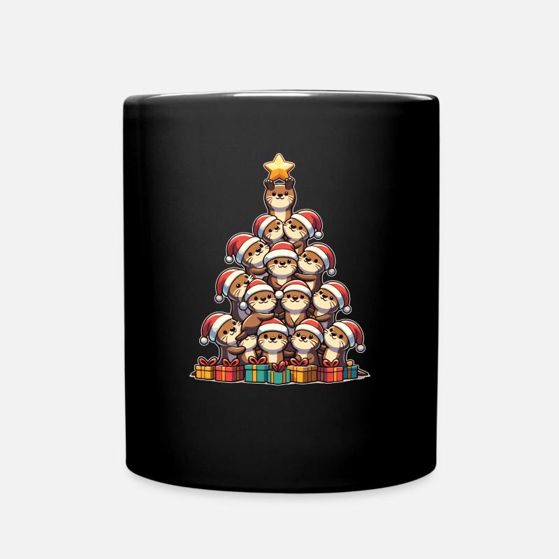 Otter Weihnachtsbaum frohe Weihnachten - Tasse einfarbig - Schwarz