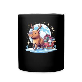 Capybara Weihnachtsschlitten Geschenke Weihnachten - Tasse einfarbig - Schwarz - Vorne