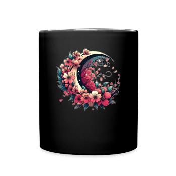 Japanese-style moon and cherry blossoms - Full Colour Mug - black - Front