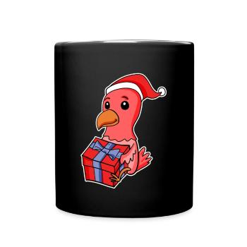 Huhn mit Weihnachtsmütze und Weihnachtsgeschenk - Tasse einfarbig - Schwarz - Vorne