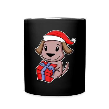 Chien avec chapeau de père Noël et cadeau de Noël - Mug uni - noir - Devant