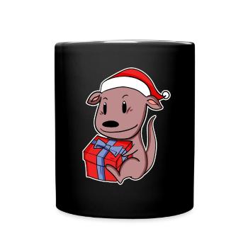 Kangourou avec bonnet de père Noël et cadeau de Noël - Mug uni - noir - Devant