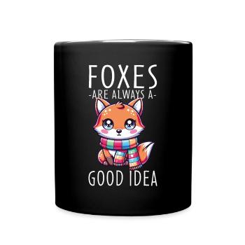 Charmanter Kawaii-Fuchs mit Schalgrafik - Tasse einfarbig - Schwarz - Vorne