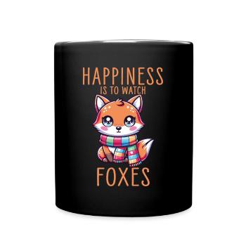 Renard kawaii avec écharpe Le bonheur est de regarder les renards - Mug uni - noir - Devant