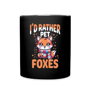 Charmant renard kawaii avec écharpe - je préfère caresser - Mug uni - noir - Devant