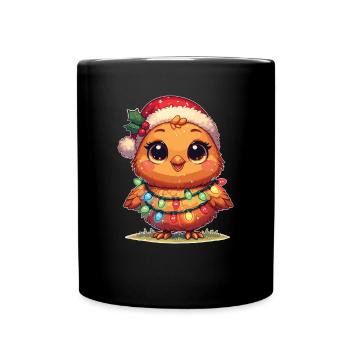 Père Noël chapeau Noël guirlandes lumineuses poulet - Mug uni - noir - Devant