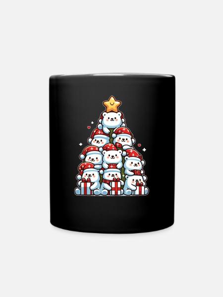 Eisbär Weihnachtsbaum frohe Weihnachten - Tasse einfarbig - Schwarz