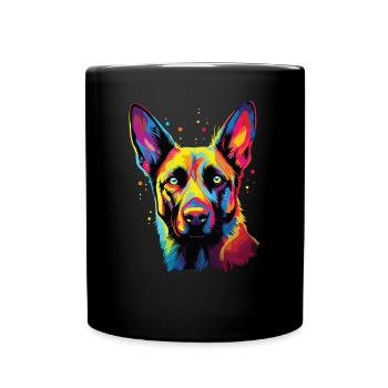 Watercolor Colorful Belgian Shepherd - Full Colour Mug - black - Front