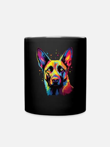 Wasserfarben Farbenfroher Belgischer Schäferhund - Tasse einfarbig - Schwarz