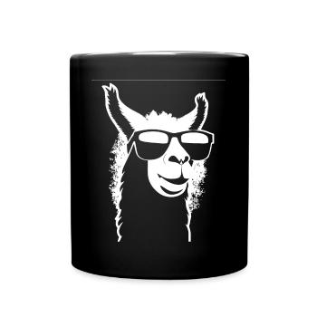 Lustiges Alpaka mit Sonnenbrille Coole Alpakas - Tasse einfarbig - Schwarz - Vorne