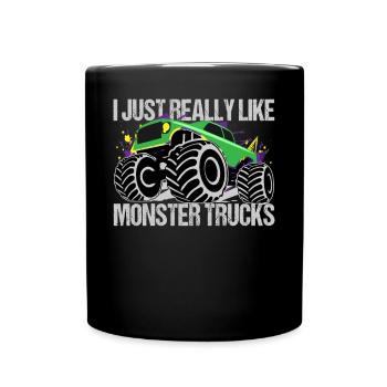 Grün-Violett Monstertruck Showdown - Tasse einfarbig - Schwarz - Vorne