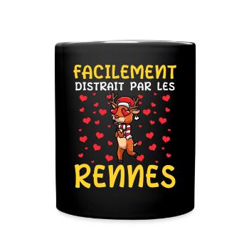 Renne Noël Facilement Distrait Par Les Rennes - Mug uni - noir - Devant