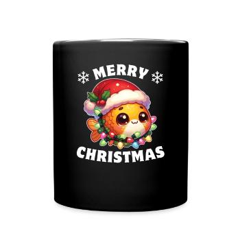 Père Noël chapeau Noël guirlandes lumineuses poisson rouge - Mug uni - noir - Devant