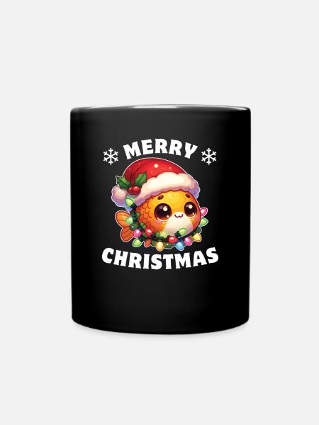 Weihnachtsmütze Weihnachten Lichterkette Goldfisch - Tasse einfarbig - Schwarz