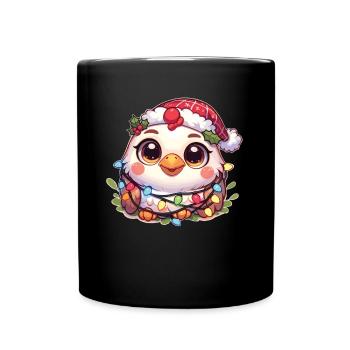 Père Noël chapeau Noël guirlandes lumineuses poulet - Mug uni - noir - Devant