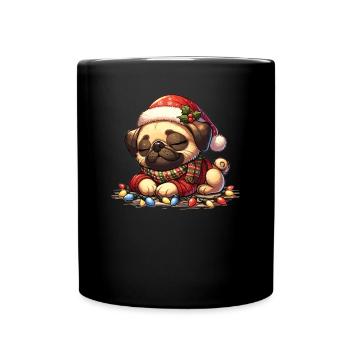Santa Hat Christmas Fairy Lights Pug - Full Colour Mug - black - Front