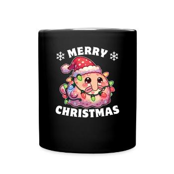 Santa Hat Christmas Fairy Lights Blob Fish - Full Colour Mug - black - Front