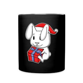 Rabbit with Christmas Santa Hat - Full Colour Mug - black - Front