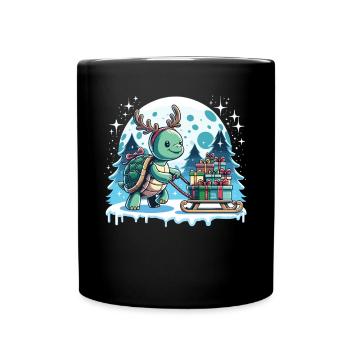 Turtle Christmas Sleigh Gifts - Full Colour Mug - black - Front