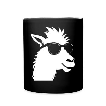 Lustiges Alpaka mit Sonnenbrille Coole Alpakas - Tasse einfarbig - Schwarz - Vorne
