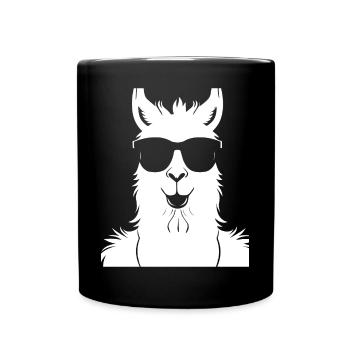 Lustiges Alpaka mit Sonnenbrille Coole Alpakas - Tasse einfarbig - Schwarz - Vorne