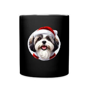 Shih Tzu Hund im Weihnachtsoutfit - Weihnachtsgeschenk - Tasse einfarbig - Schwarz - Vorne