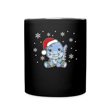 Dino Weihnachten Winter Tiere Dinos - Tasse einfarbig - Schwarz - Vorne