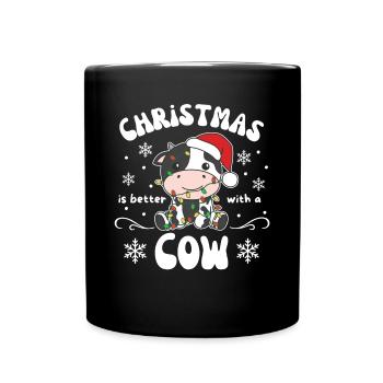 Weihnachten ist besser mit einem Kuh - Tasse einfarbig - Schwarz - Vorne