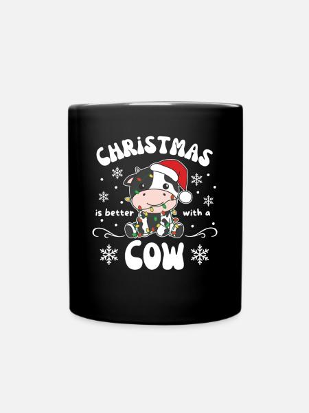 Weihnachten ist besser mit einem Kuh - Tasse einfarbig - Schwarz