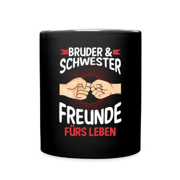 Geschwister Bruder und Schwester - Tasse einfarbig - Schwarz - Vorne