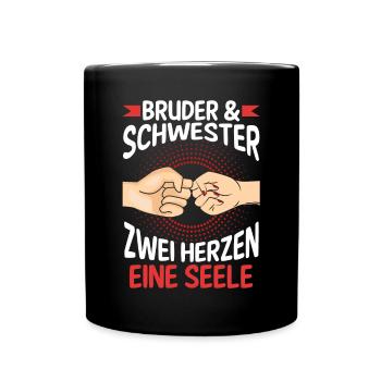 Geschwister Bruder und Schwester - Tasse einfarbig - Schwarz - Vorne
