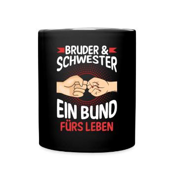 Geschwister Bruder und Schwester - Tasse einfarbig - Schwarz - Vorne