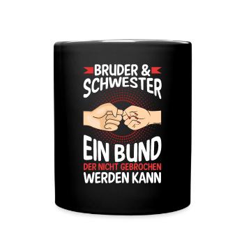 Geschwister Bruder und Schwester - Tasse einfarbig - Schwarz - Vorne
